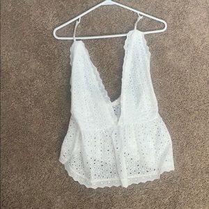 low cut white laced tank top